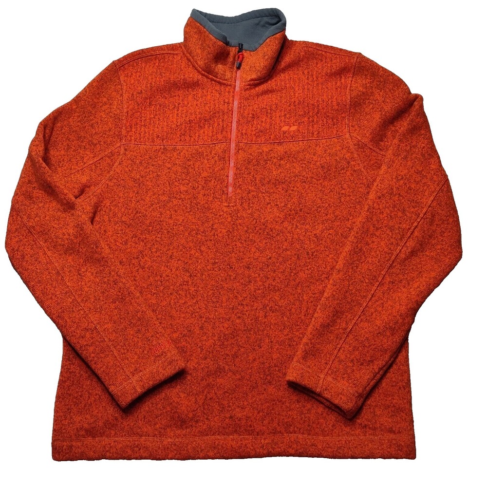 KOPPEN Men Large Orange Black Marl 1/2 Zip Fleece Sweater Pullover Jacket‎ EUC